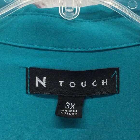 N Touch Tunic Woman’s Plus Sz 3X Teal Sky Snap Up Front Roll Tab Sleeves Casual - Picture 2 of 9
